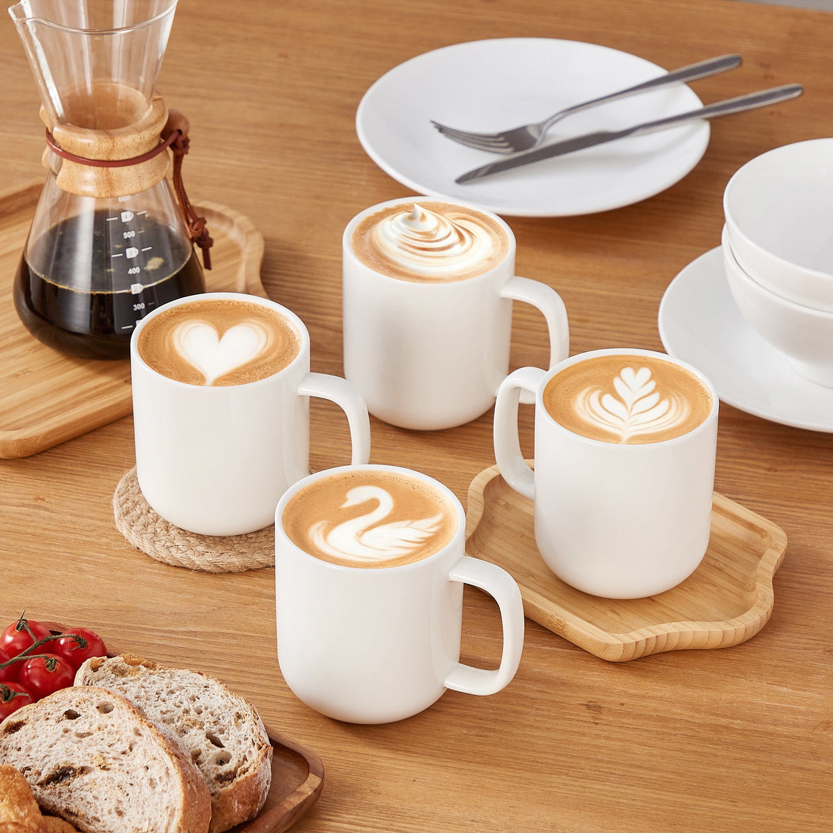 Malacasa Porcelain Coffee Mugs Set, 12 oz Coffee Cups Set of 4, Dishwasher & Microwave Safe, White