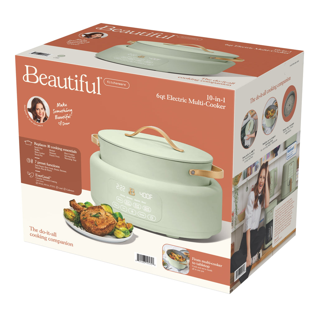 Beautiful 10 in 1, 6 Qt Electric Multi-Cooker, Thyme Green by Drew Barrymore