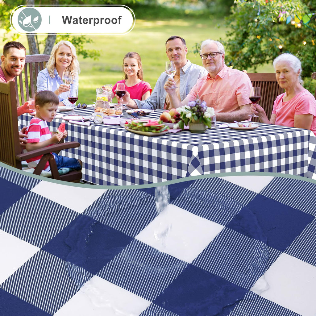decorUhome Rectangle Tablecloth, Waterproof Vinyl Flannel Backed Table Cloth, Buffalo Wipeable Plastic Table Cover for Kitchen and Outdoor, Black and White, 60" x 84"