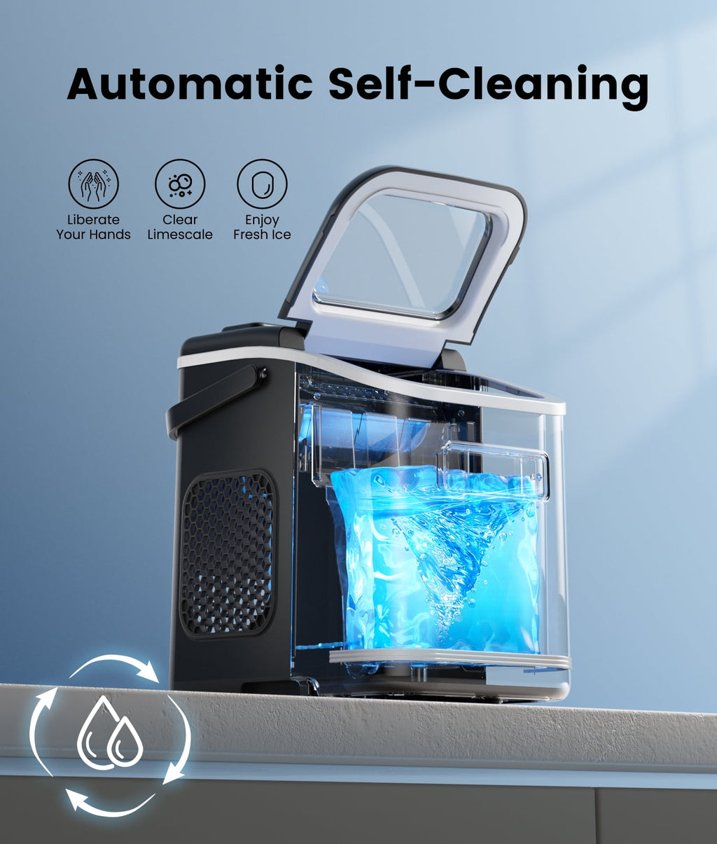 Ecozy Chillio Countertop Ice Maker, Smart Ice Machine with Full-Color Display Panel and Built-in Lighting, Produces 26lbs/24H, Dual-Layer Insulation