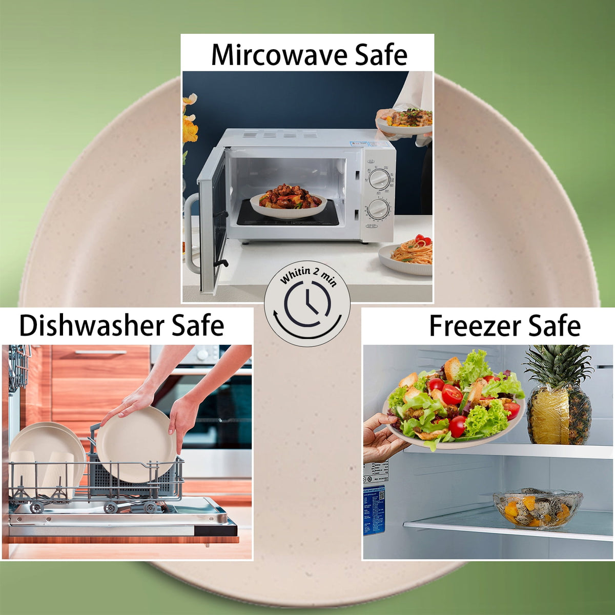 Soulgenix Wheat Straw Dinnerware Sets, 48 Pcs Unbreakable Dinnerware Sets for 4, Microwave Dishwasher Safe, Beige