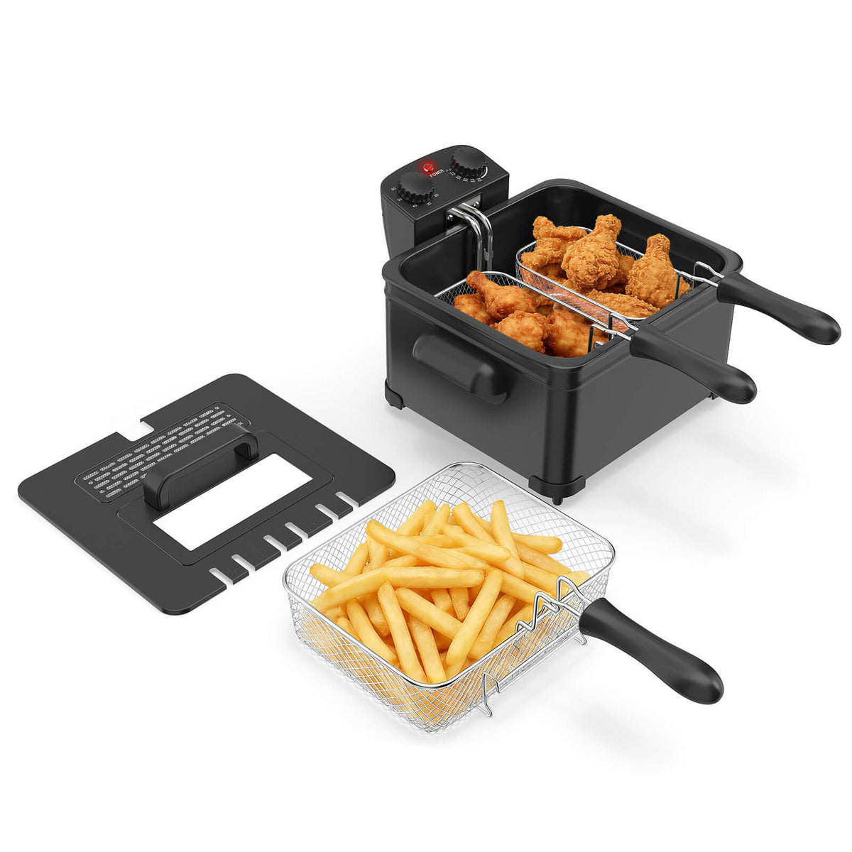 Costway Electric Deep Fryer 5.3 QT/21-Cup Stainless Steel 1700W with Triple Basket Silver