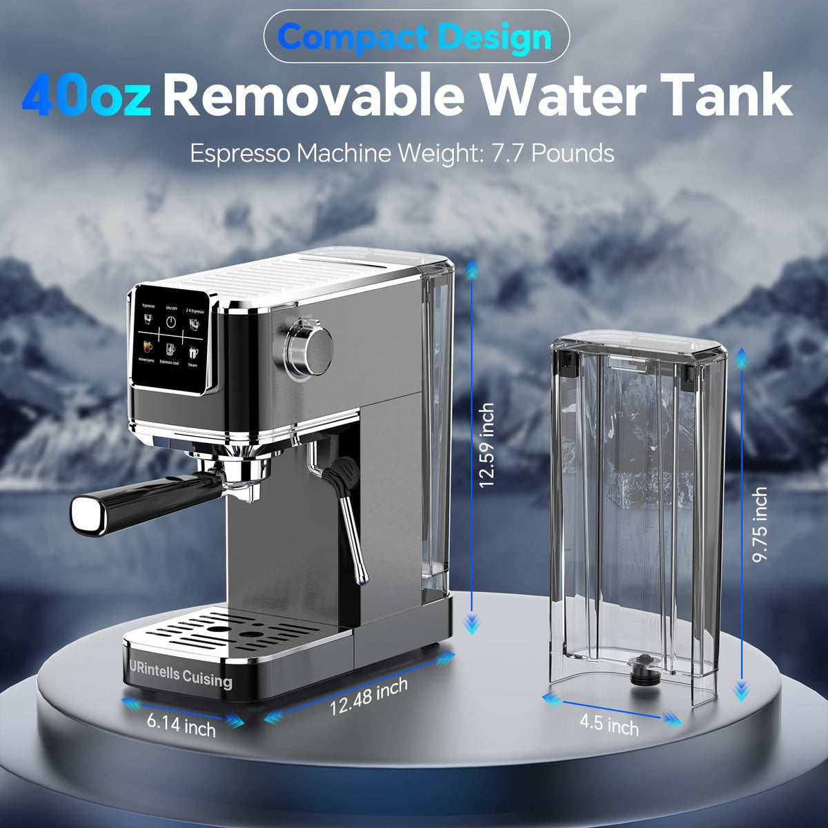 URintells Cuising Espresso Machine, Color Touchscreen, 20 Bar Coffee Maker, Milk Frother, 1350W, Stainless Steel, for Cappuccino Latte, Cold Brew