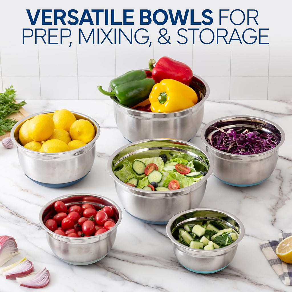 COOK WITH COLOR Mixing Bowls Set of 6, Stainless Steel Mixing Bowls, Metal Nesting Bowls for Kitchen, Sage Green