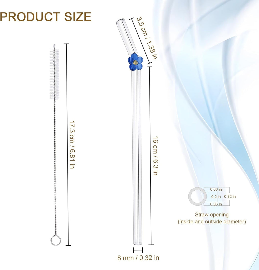 6 Pack Reusable Glass Straws Shatter Resistant, Cute Clear Glass Straw for Smoothie, Cocktail, Juice