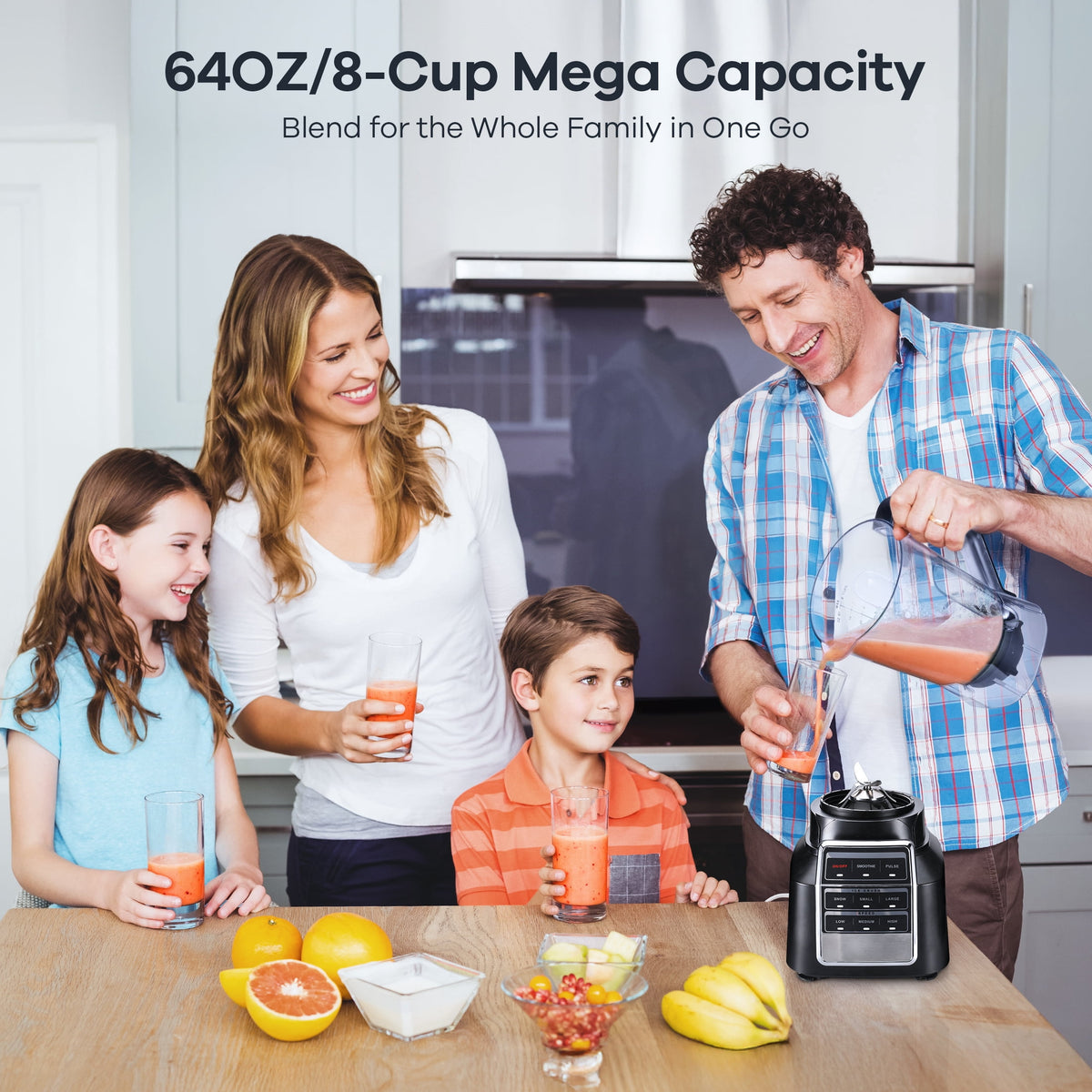 Smoothie Blender for Shakes and Smoothies, 1500W Peak Power Countertop Blender, 64OZ BPA-Free Jar, Crush Ice & Frozen Fruit Without Water, 8 Smart Programs, Includes Recipe Book, Black