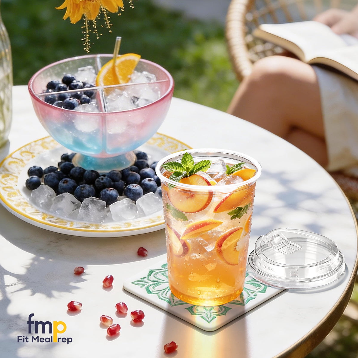 Fit Meal Prep 16 oz Clear Plastic Cups with Strawless Sip Lids, Disposable Cups for Iced Coffee, Smoothies, Cold Drinks and Parties, 50 pack