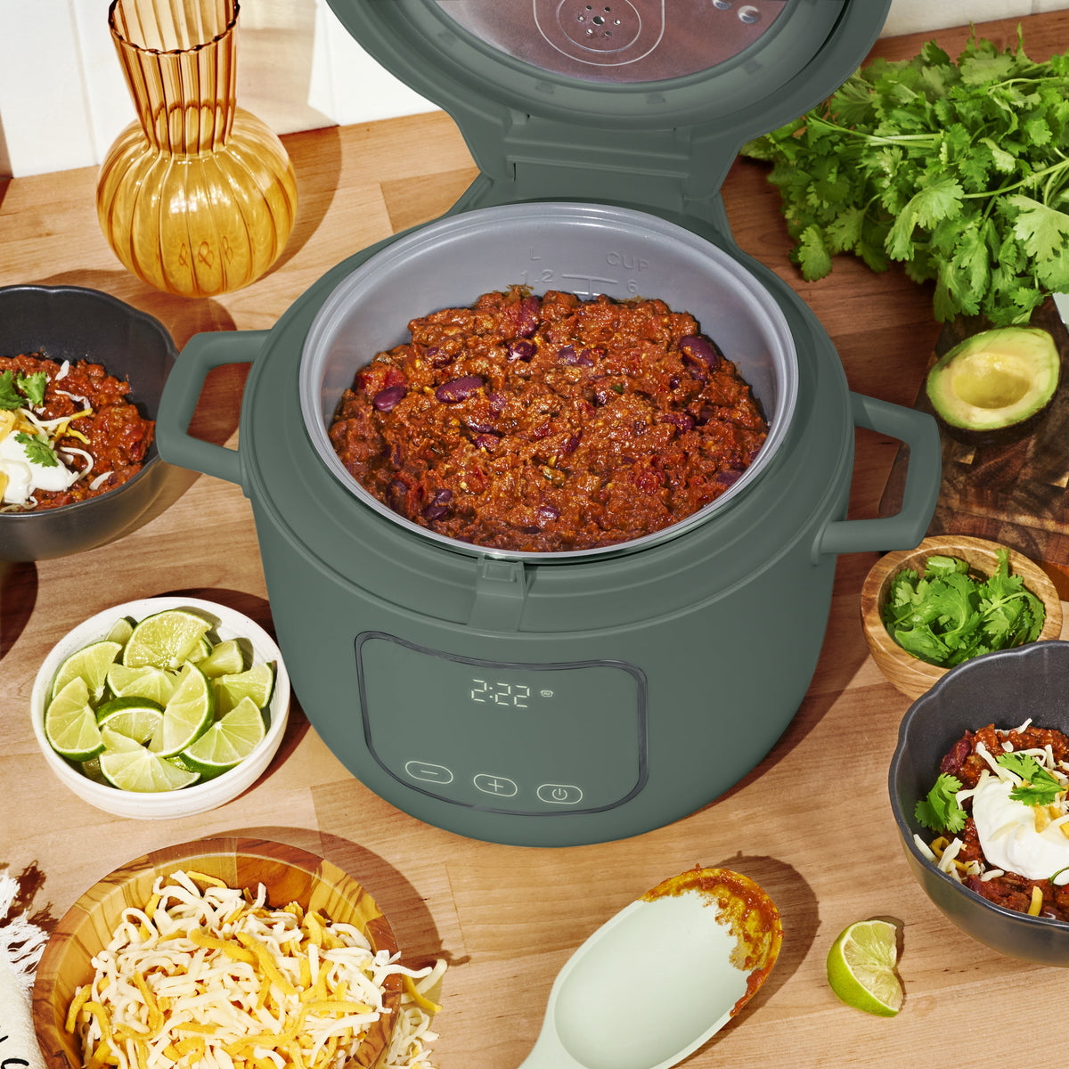 Beautiful 14-Cup Cooked, 6-Cups Uncooked Electric Rice and Grain Cooker, EverGood Ceramic Nonstick Coating, Thyme Green by Drew Barrymore