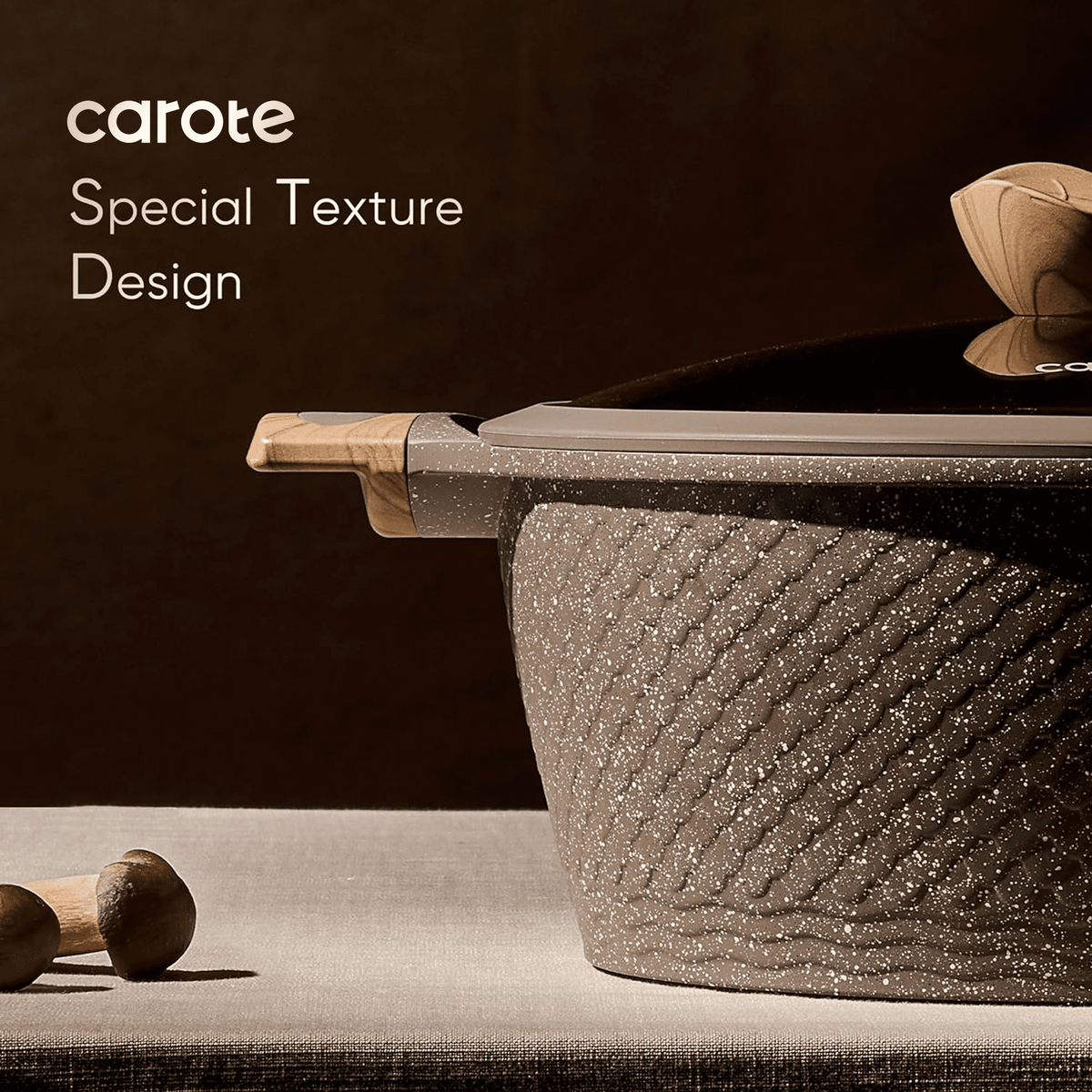 Carote 18-Piece Nonstick Pots and Pans, Granite Cookware Set with Kitchen Utensils, Brown