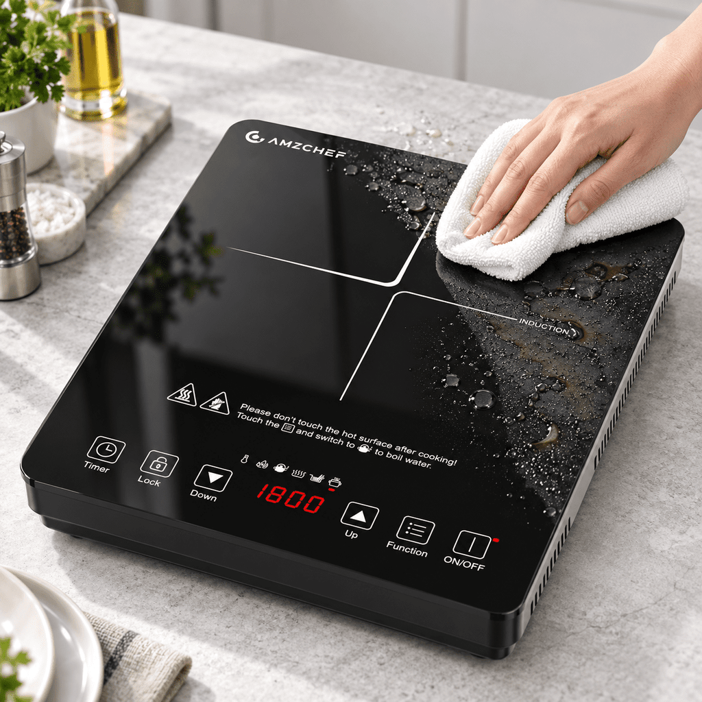 AMZCHEF Single Burner Portable Induction Cooktop 1800W Induction Countertop Burners with 6.8" Heating Coil, Black