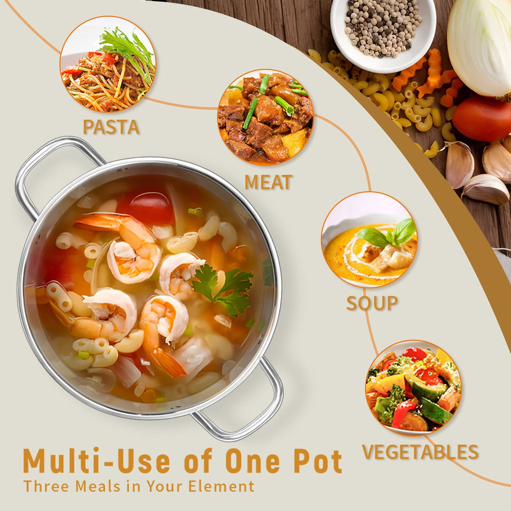 Coliware Large Stock Pot, 12 QT Trip-Ply Bottom Stainless Steel Cooking Pot with Tempered Glass Lid, Soup Pasta Cookware Compatible with Gas Induction Electric Stoves, Ollas de Cocina