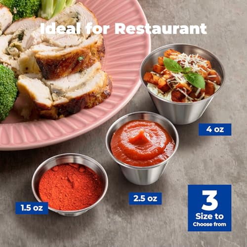 Fit Meal Prep [24 Pack 1.5 oz Stainless Steel Dipping Sauce Cups, Reusable Metal Ramekins, Commercial Grade Condiment Bowls, Individual Portion Cups, Small Round Au Jus Cup for Home, Restaurant