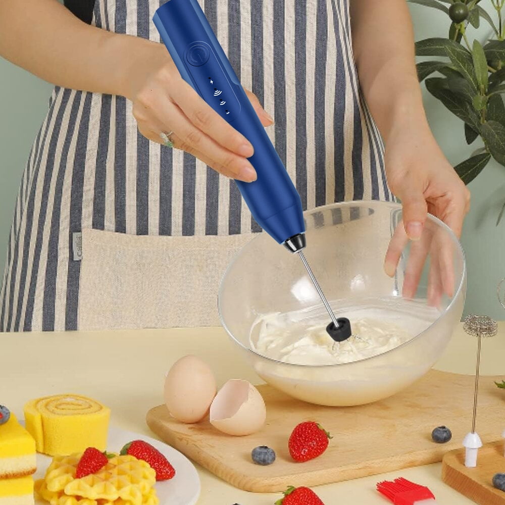 Milk Frother Wand Drink Mixer - Handheld Milk Frother Electric Whisk - Easy-Clean Stainless Steel Frother Wand & Mini Blender - Electric Coffee Frother for Milk Coffee Lattes