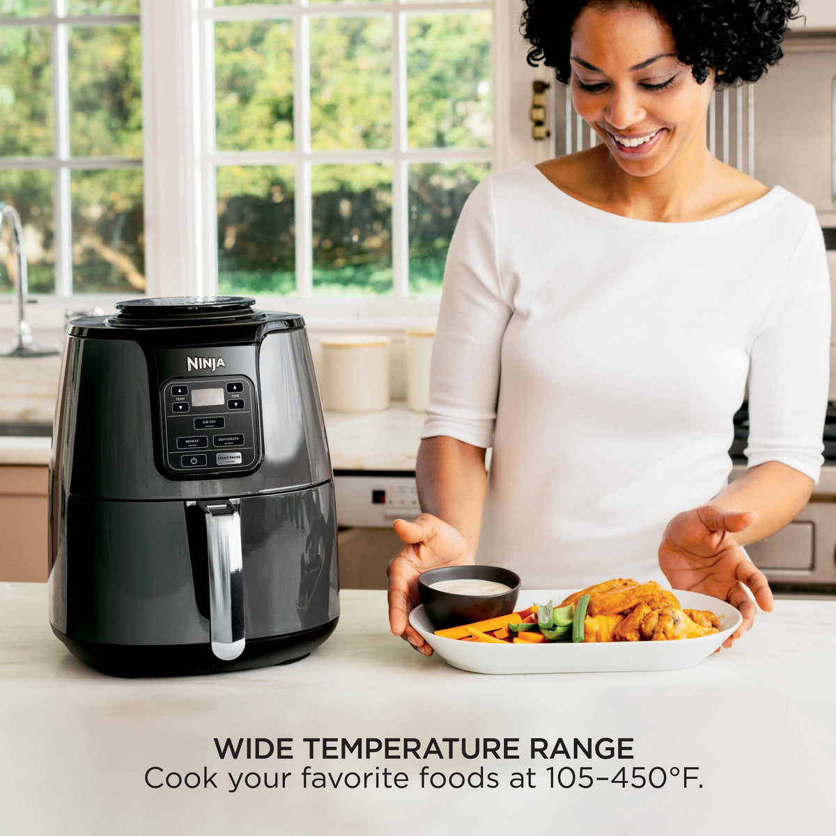 Ninja Air Fryer 4-Qt, 3-in-1, Air Fry Reheat Dehydrate, Nonstick, Dishwasher Safe, Compact, AF100WMWH White