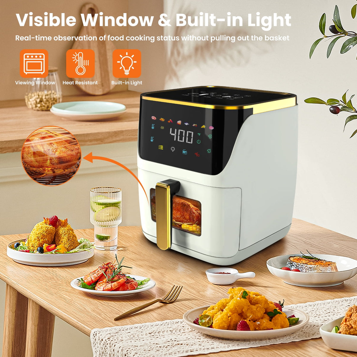 Bluebow Newest Air Fryer Large 8.5 QT, Black, 8 in 1 Touch Screen, Visible Window, 1750W