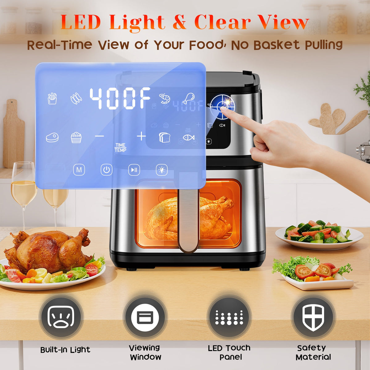 2-in-1 Versatility Digital Air Fryer & Grill, 2X Faster Cooking, 7.5 QT Air Fryer, Nonstick Basket + 100 Liners, 8 Present Cookings Air Fryer,Black