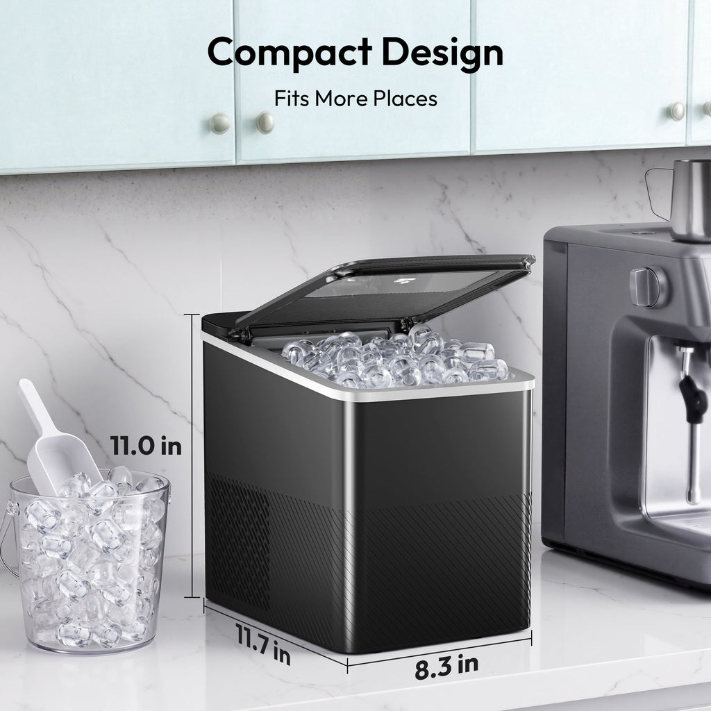 EUHOMY Portable Countertop Ice Maker, 26.5 lbs/24H, 2 Ice Sizes, Self-Cleaning, Grey
