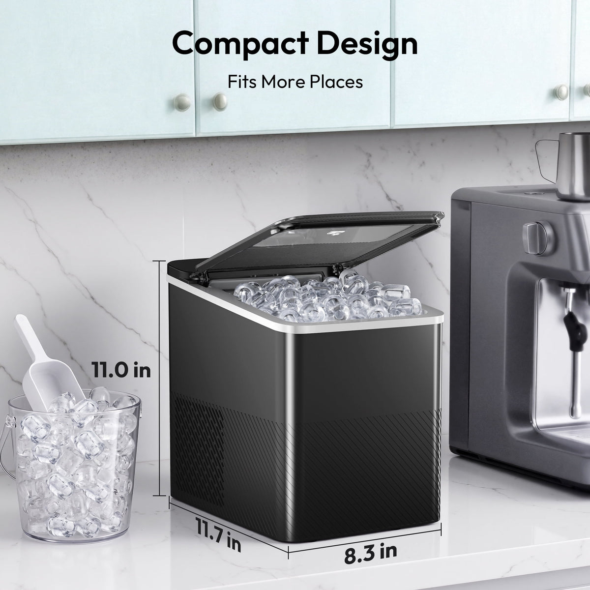 EUHOMY Portable Countertop Ice Maker, 26.5 lbs/24H, 2 Ice Sizes, Self-Cleaning, Grey