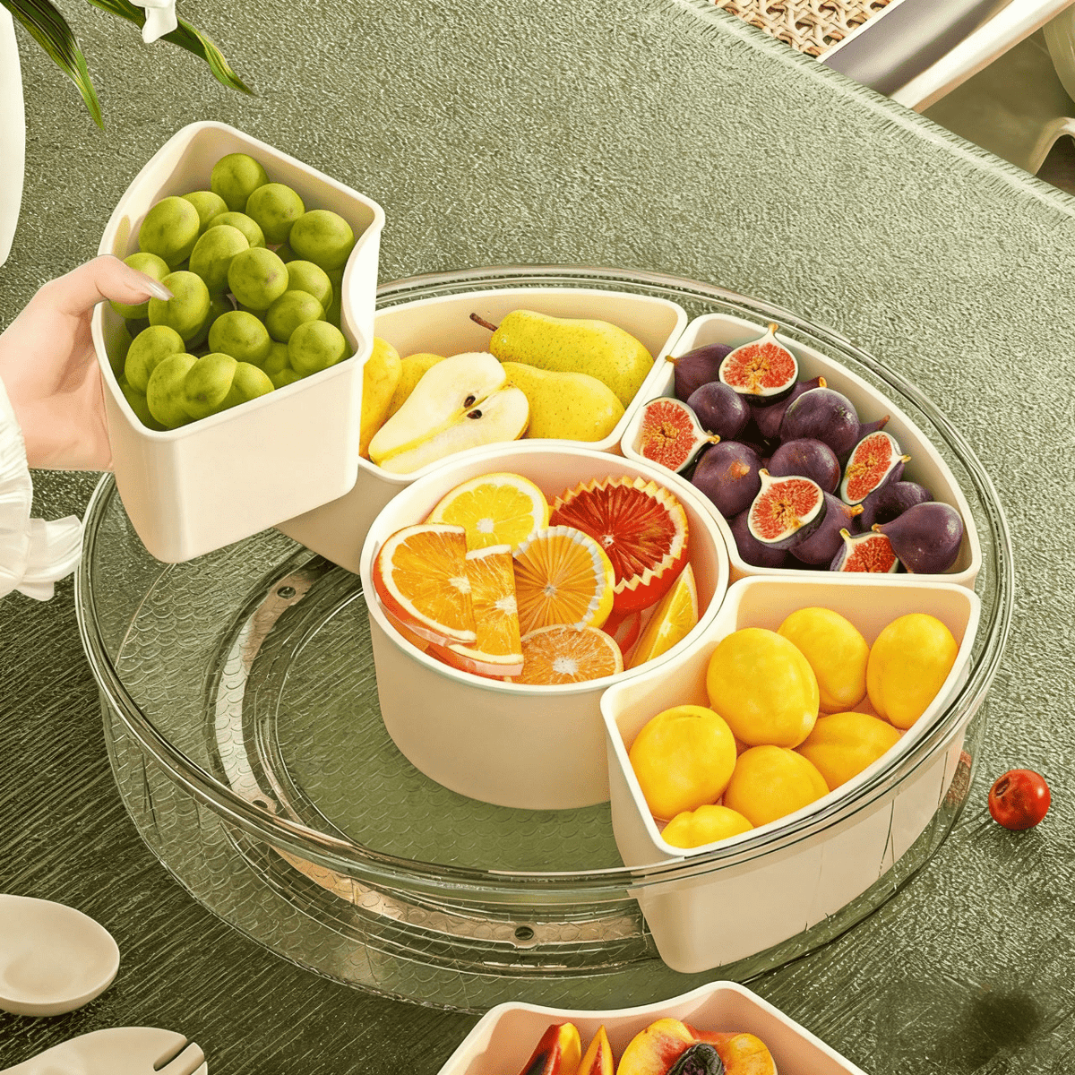 Divided Serving Tray with Lid and Handle Snackle Box Charcuterie Container Portable Snack Platters Clear Organizer
