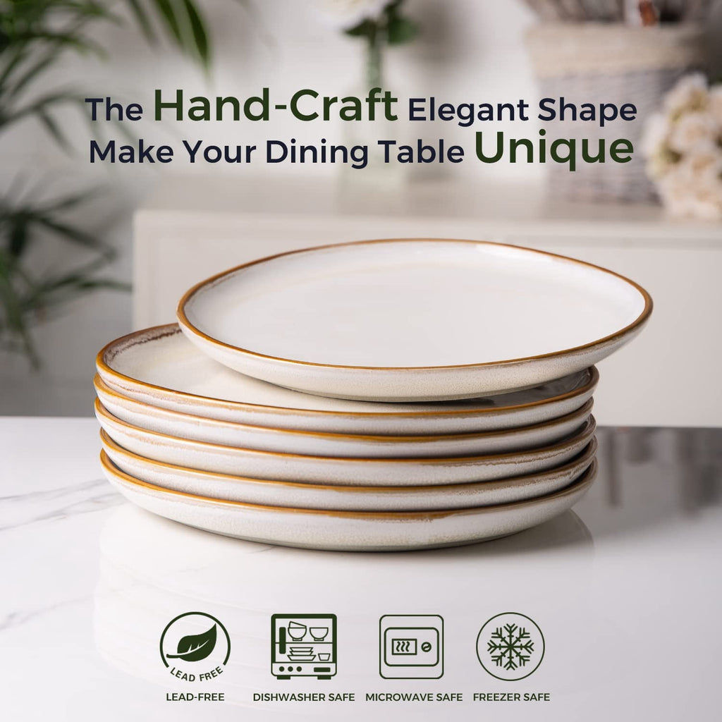 AmorArc Ceramic Plates Set of 6, 8.5 Inch Handmade Reactive Glaze Stoneware Plates set for Dessert, Salad, Appetizer, Dinner, Microwave & Dishwasher Safe, Scratch Resistant-Gade Green