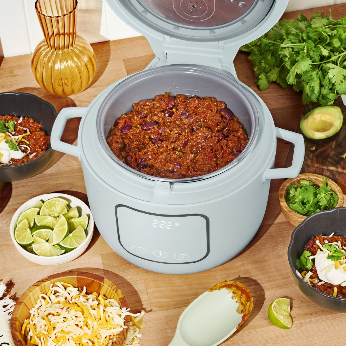 Beautiful 14-Cup Cooked, 6-Cups Uncooked Electric Rice and Grain Cooker, EverGood Ceramic Nonstick Coating, Thyme Green by Drew Barrymore