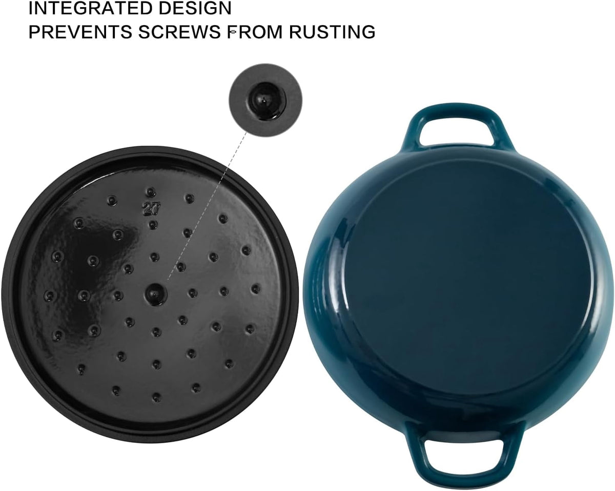 Flavehc Braiser Enameled Cast Iron Braiser 3 qt Braiser Pan with Lid Purple Shallow Cast Iron Casserole Braiser Pan with Handels