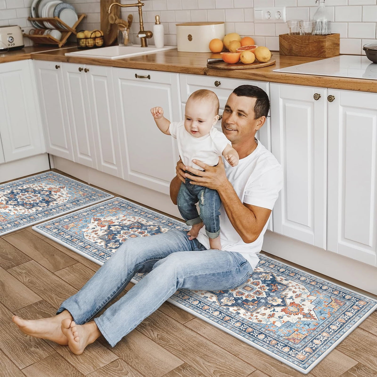 Findosom 3pcs Kitchen Rugs Set,Washable Boho Farmhouse Kitchen Mats for Floor,Non Slip Kitchen Floor Mat Carpet Runner Rugs for Entryway Hallway Laundry Home Decor 20"x32"+20"x32"+20"x47" Gray