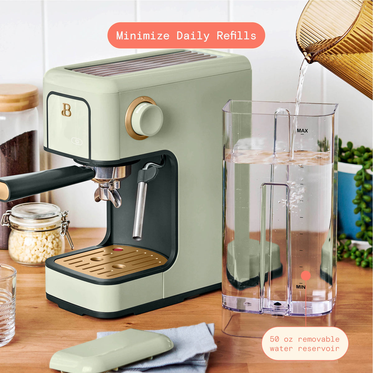 Beautiful by Drew Barrymore Slim Espresso Machine, 20-Bar Pressure, Black Sesame