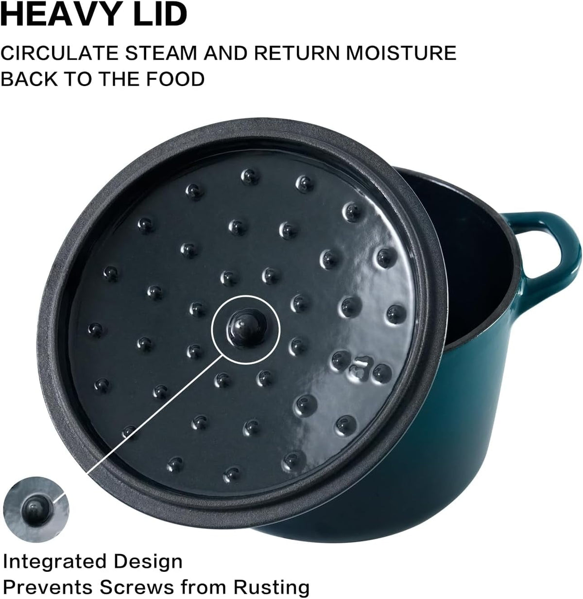Flavehc Dutch Oven Pot with Lid 2.8 qt Cast Iron Dutch Oven for Bread Baking Slateblue Enameled Cast Iron Rice Pot with Handels