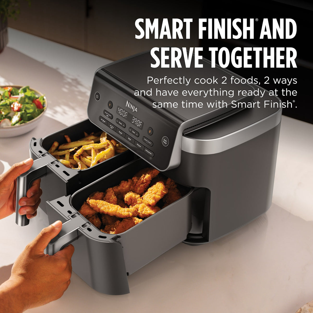 Ninja Foodi Air Fryer 10-Qt, 2 DualZone Baskets, 4-in-1, Smart Finish, Cook 2 Foods at Once, DZ950