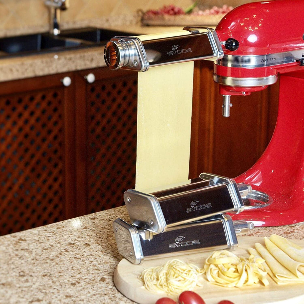 GVODE 3-Piece Pasta Attachment for KitchenAid Stand Mixers, Stainless Steel Pasta Roller and Cutter Set with Spaghetti and Fettuccine Cutters