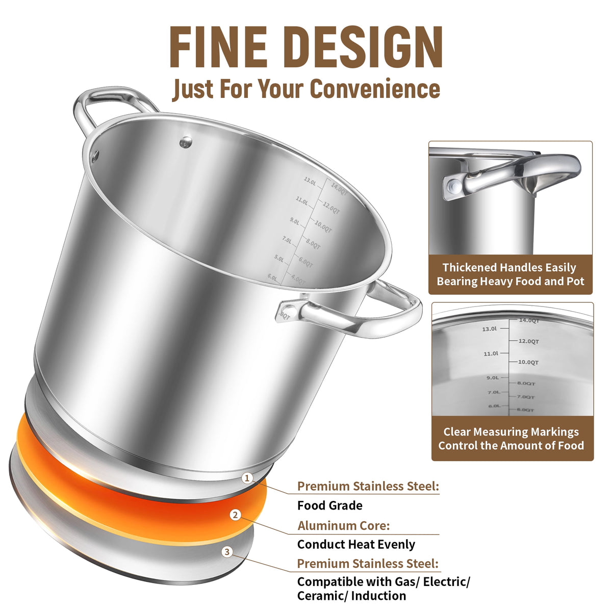 Coliware Large Stock Pot, 12 QT Trip-Ply Bottom Stainless Steel Cooking Pot with Tempered Glass Lid, Soup Pasta Cookware Compatible with Gas Induction Electric Stoves, Ollas de Cocina