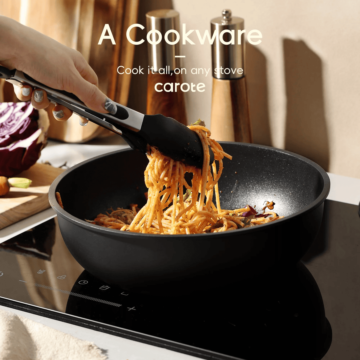 Carote 24-Piece Nonstick Cookware Set, Pots and Pans Set with Detachable Handle, Induction Compatible, Oven & Dishwasher Safe, Black