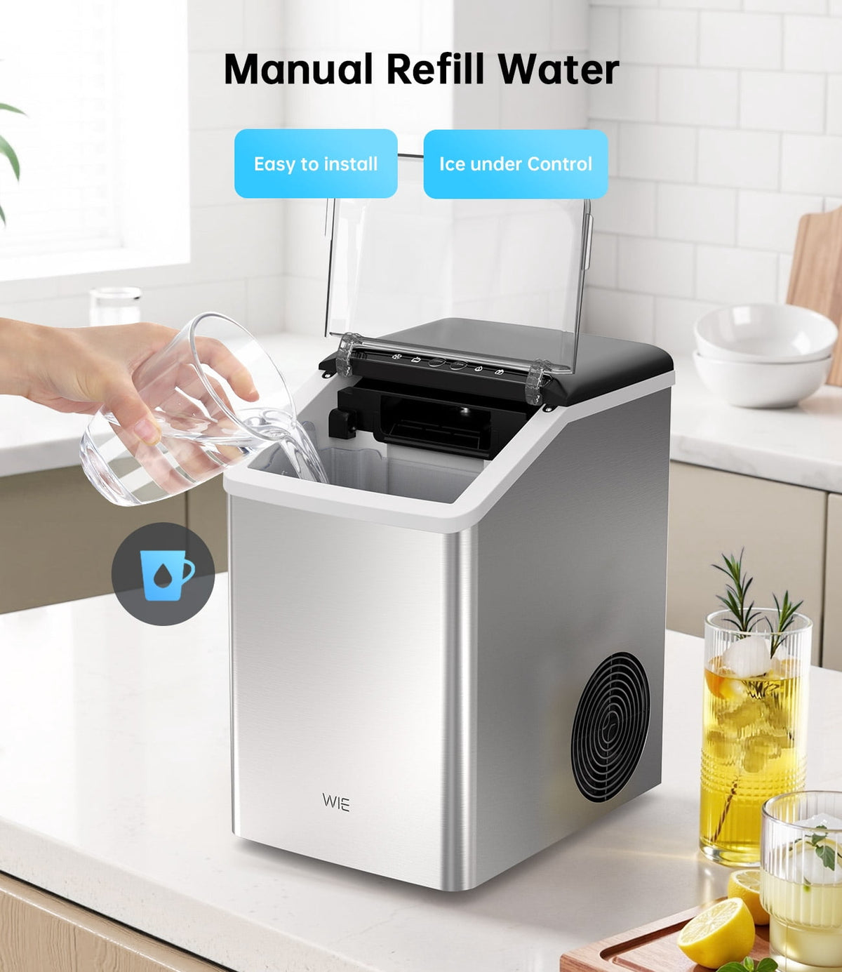 WIE 40lbs/Day Countertop Sonic-Style Chewable Nugget Ice Maker Silver