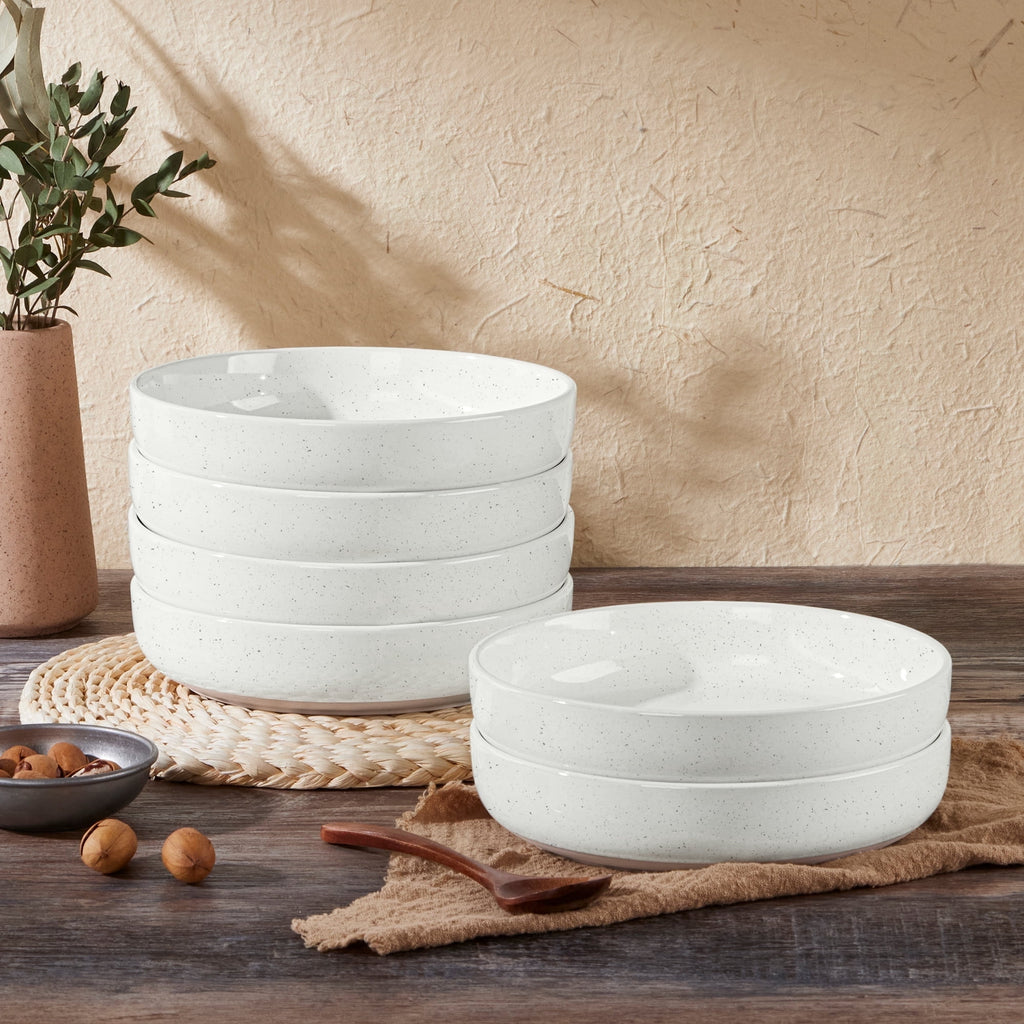 Vesteel Pasta Bowls Set of 6, 32oz Large Salad Bowl for Home Kitchen, Ceramic Serving Plates for Soup, Cereal, Fruits, Microwave & Dishwasher Safe, Speckled White