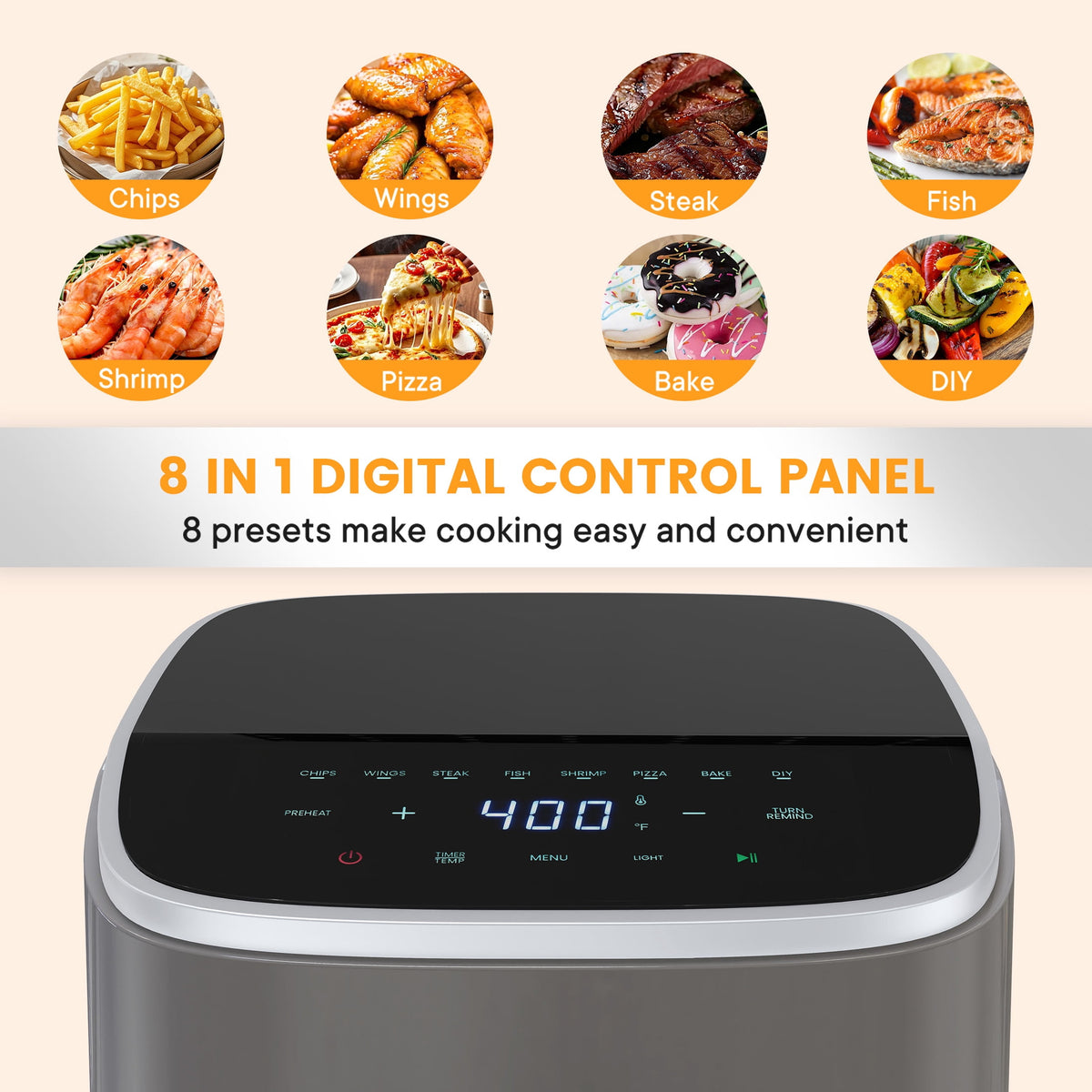 EDX 4QT Air Fryer, 1500W Digital Touchscreen with 8 Presets, Visible Window, Flip Reminder, Nonstick Dishwasher-Safe Basket, Black