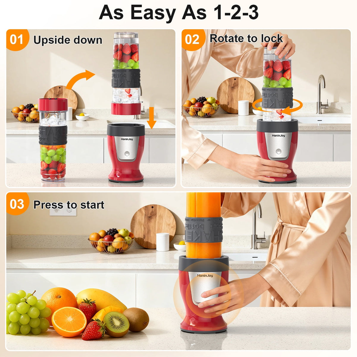 HoninJoy Portable Blender, Compact Personal Blender for-Smoothies, Shakes, Food Prep, and Frozen Blending, 20-oz. Cups and Spout Lids, Grinding Cup
