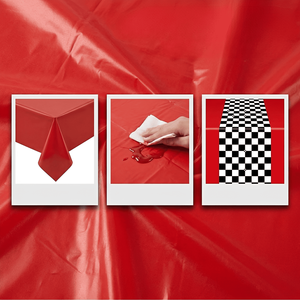 3 Sheets 54x108 Inch Black/Red Racetrack Table Covers - Car Birthday Party Supplies for Boys Racing Theme Favors