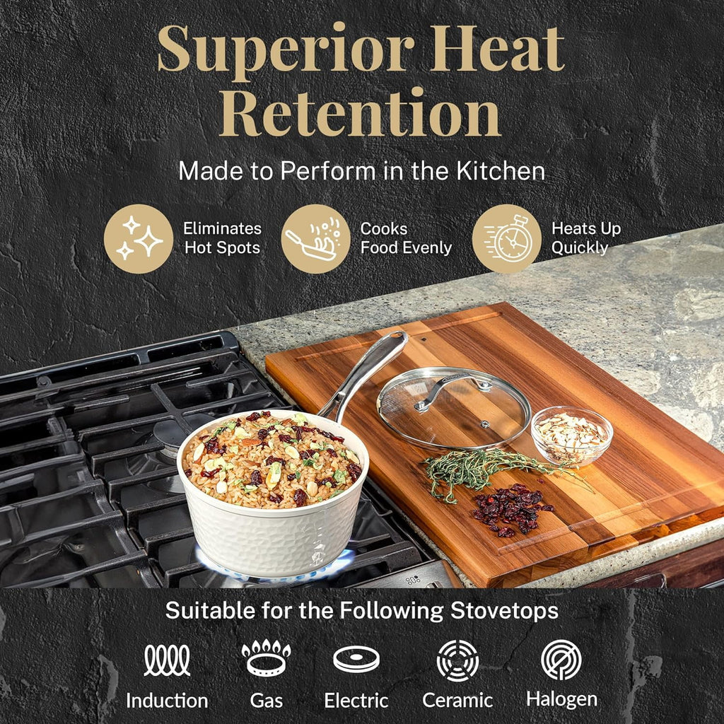 Gotham Steel Hammered 15 Pc Ceramic Cookware Set Nonstick, Deep Copper Pots and Pans Set Non Stick with Bakeware & Deep Fry Pan, Non Toxic Induction Oven and Dishwasher Safe