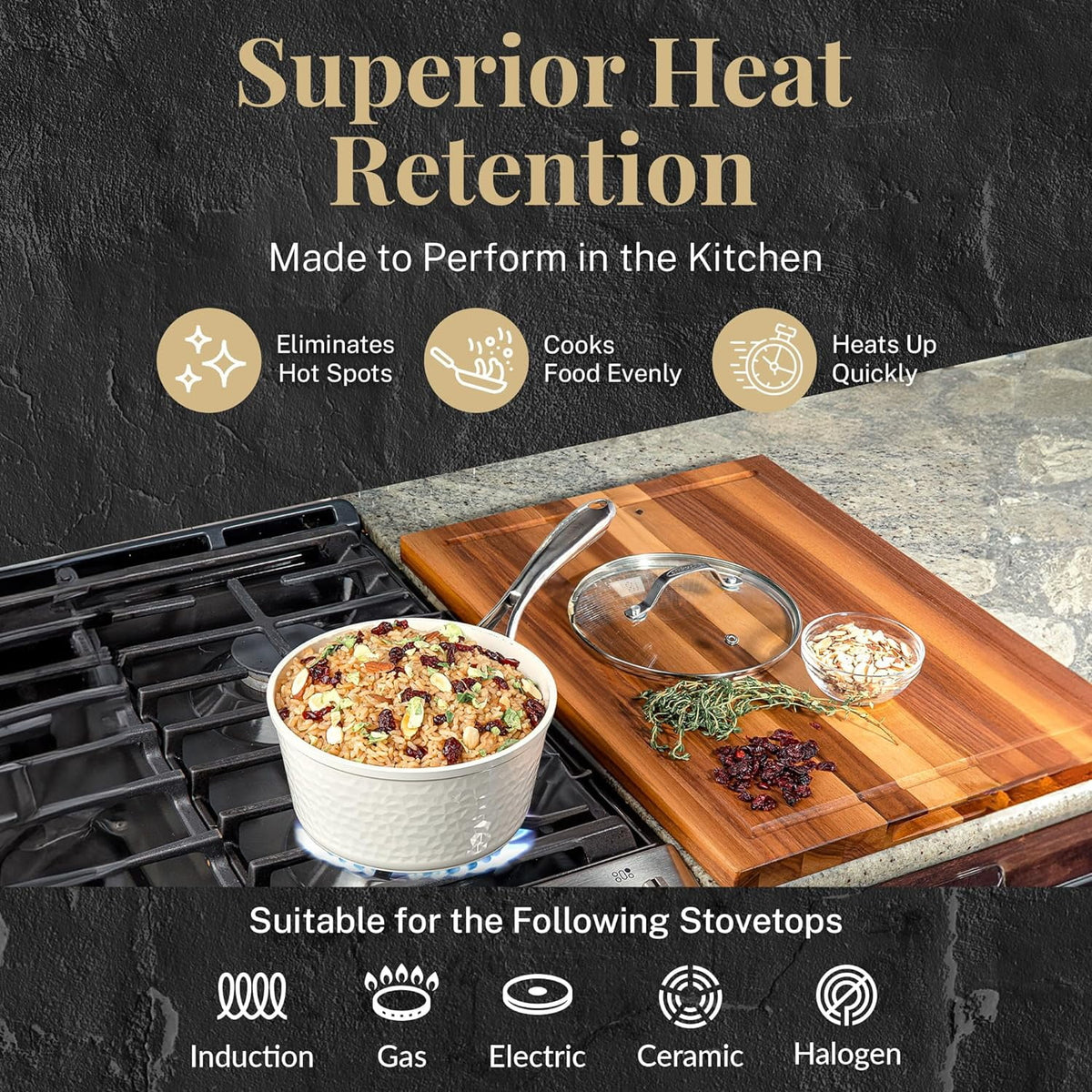 Gotham Steel Hammered 15 Pc Ceramic Cookware Set Nonstick, Deep Copper Pots and Pans Set Non Stick with Bakeware & Deep Fry Pan, Non Toxic Induction Oven and Dishwasher Safe