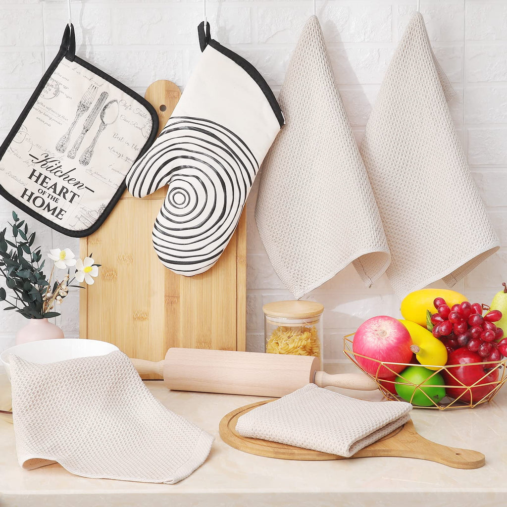 Smiry 100% Cotton Waffle Weave Kitchen Dish Towels, Ultra Soft Absorbent Quick Drying Cleaning Towel, 13x28 Inches, 4-Pack, Dark Grey