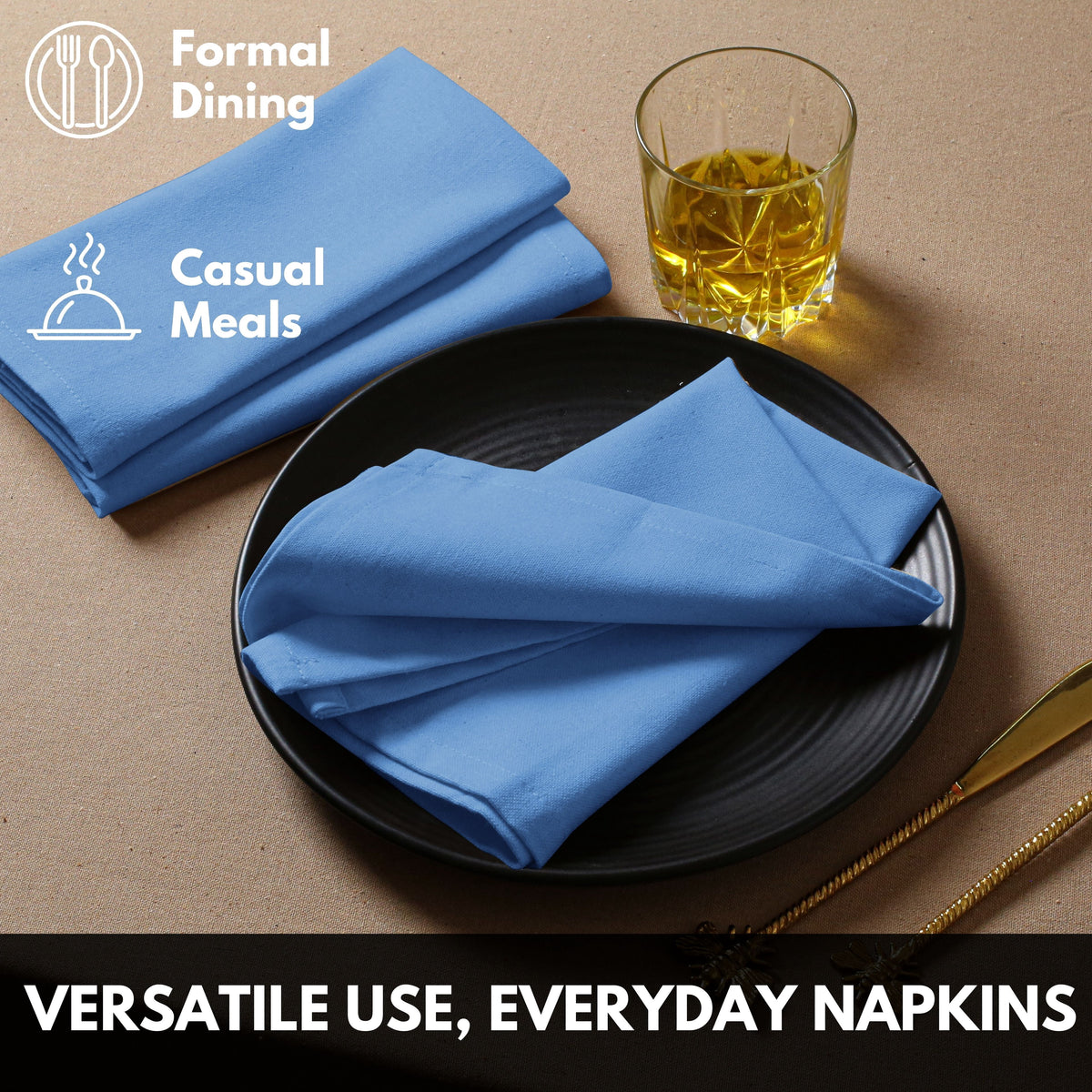 Softopia Cotton Dinner Table Fabric Napkins 17"x17", Set of 12 - Light Blue