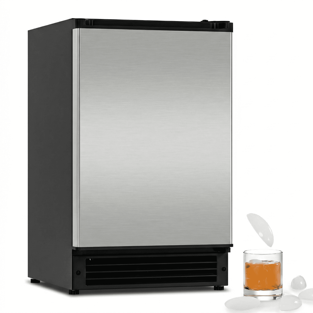 RIOXC 15" W Under Counter Ice Maker No Drain Required Stainless Steel Freestanding & Built-in Crescent Ice Machine, 12LBS Storage for RV, Marine & Home, ETL