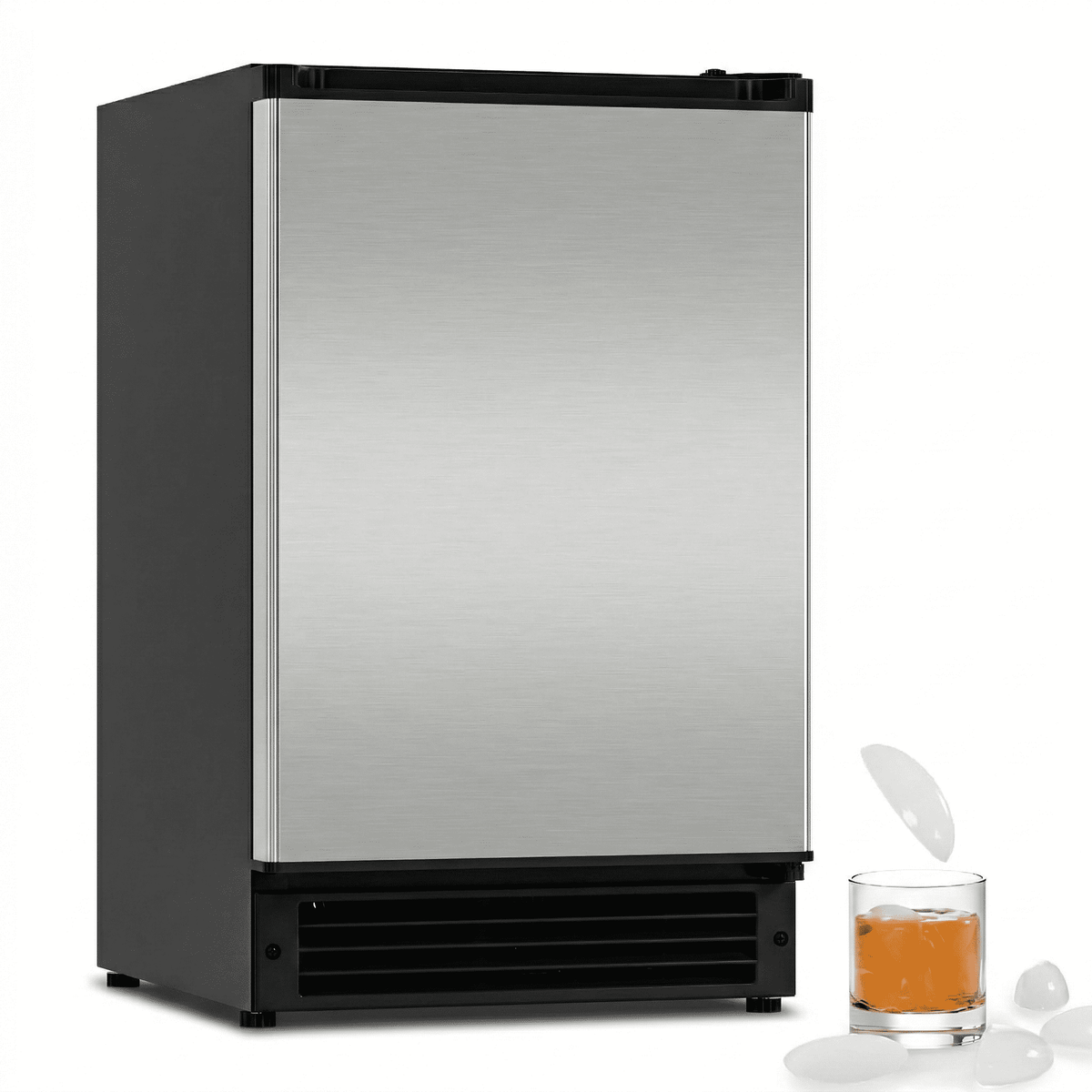 RIOXC 15" W Under Counter Ice Maker No Drain Required Stainless Steel Freestanding & Built-in Crescent Ice Machine, 12LBS Storage for RV, Marine & Home, ETL