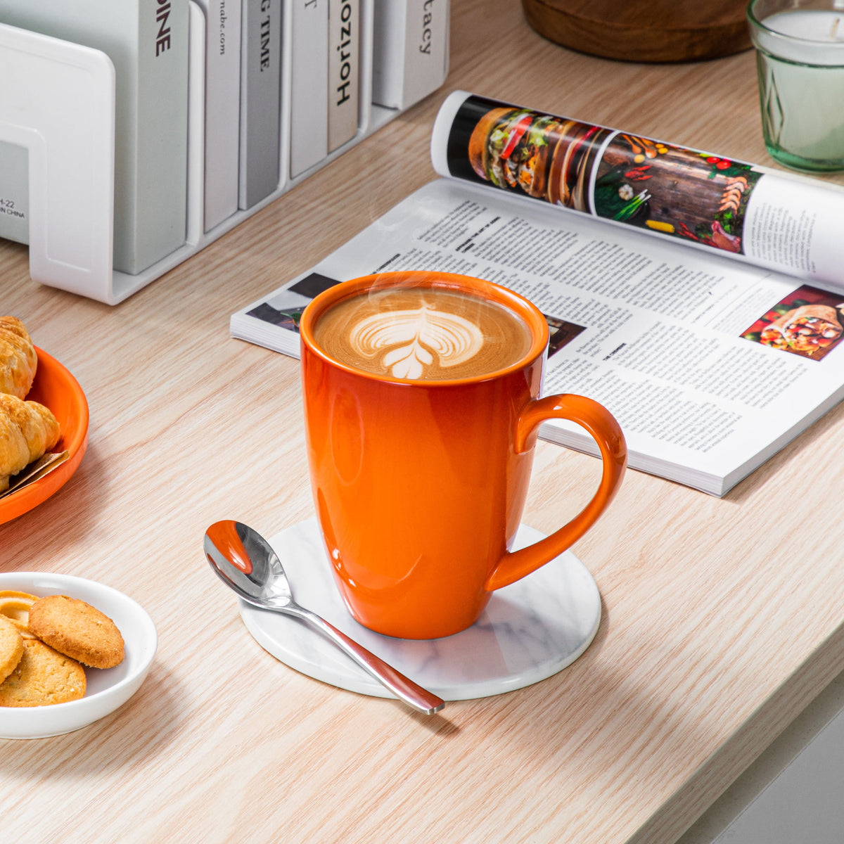 Vancasso Coffee Mugs Set of 4, 20oz Large Stoneware Mug, Tea Cups with Handle, Dishwasher and Microwave Safe, Ombre Orange