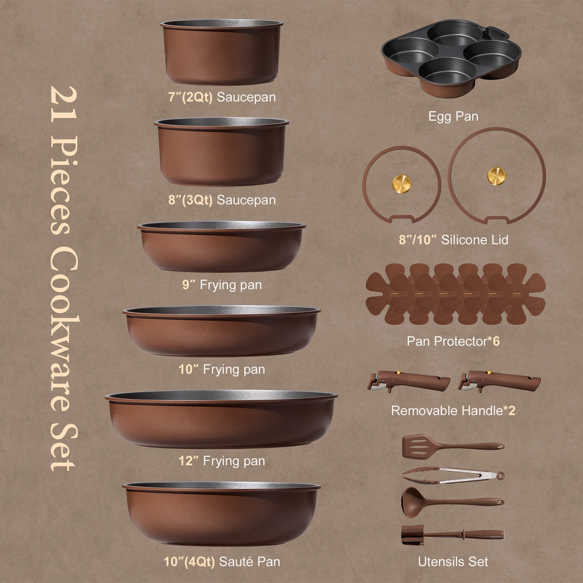 CAROTE 20 Pcs Nonstick Cookware Sets, Pots and Pans Set with Detachable Handles, Oven Safe, Induction Cookware, Stackable Kitchen Cooking Set, Ultra Violet