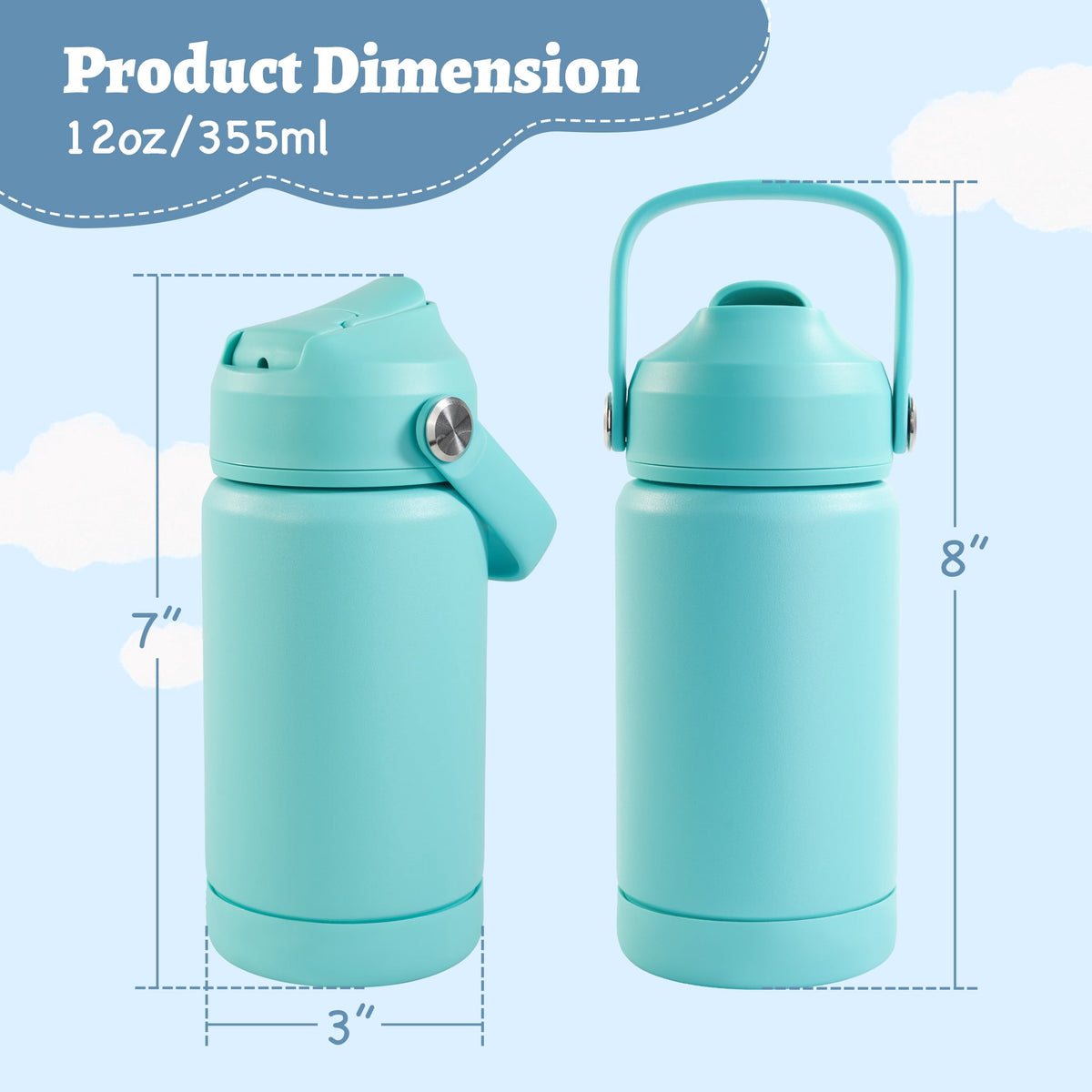 Hawsaiy 12oz Kids Insulated Water Bottle with Straw Lid, Leak-Proof Stainless Steel BPA-Free Thermos for School Boys and Girls