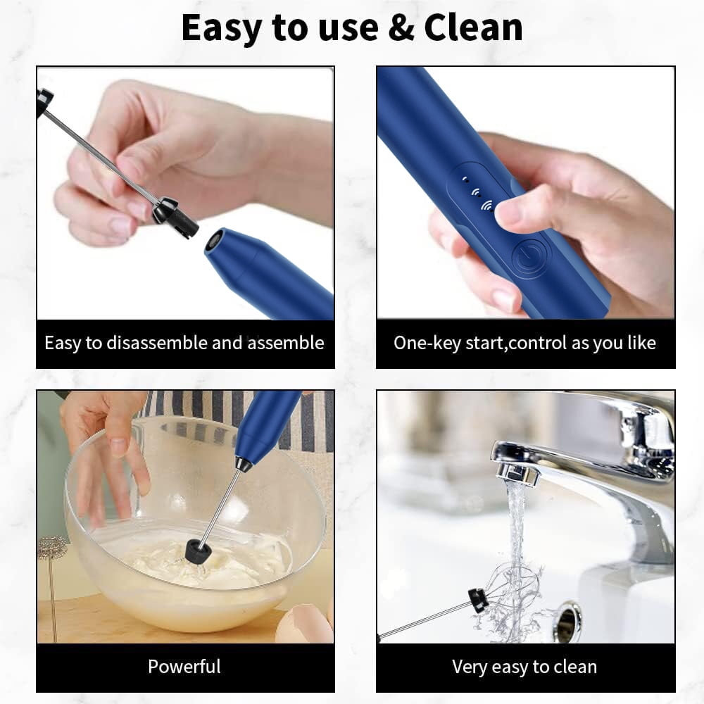 Milk Frother Wand Drink Mixer - Handheld Milk Frother Electric Whisk - Easy-Clean Stainless Steel Frother Wand & Mini Blender - Electric Coffee Frother for Milk Coffee Lattes