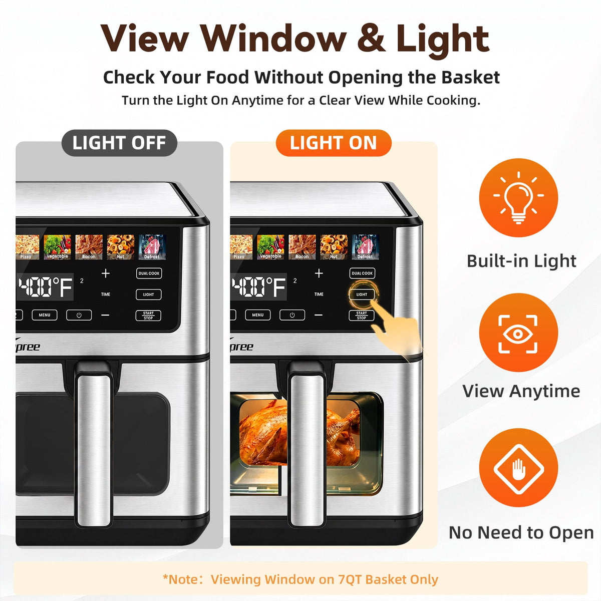 LifeImpree 11 QT Dual Basket Air Fryer with Viewing Window, 1800W Digital Air Fryer, Sync Finish & Dual Cook, 12 One-Touch Presets, 100°F–400°F