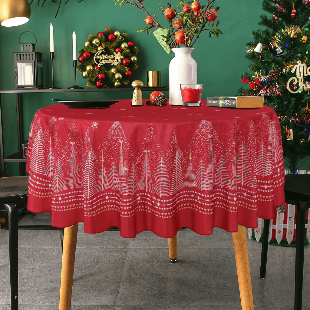 LUSHVIDA Printed Christmas Tablecloths Rectangle Xmas Tree Table Cover Table Cloth Water Resistant Washshable Stain Resistant Decorative Tablecloth for Dining Festival - 60x84 inch 1 Pc